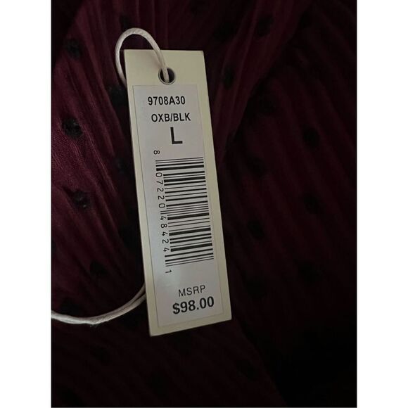 NWT Womens Max Studio Tie Neck Long Sleeve Clip Polka Dot Pleated Shirt Top - L - Picture 3 of 3